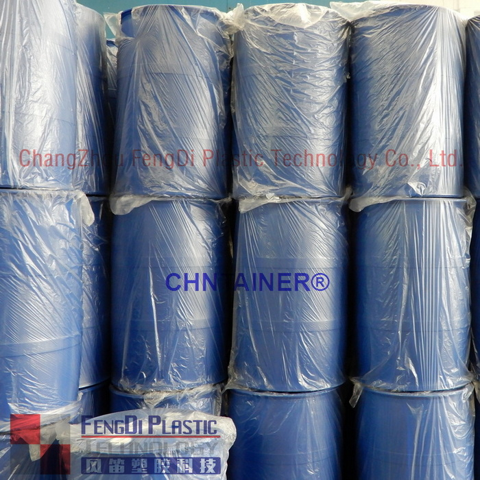 Fût en plastique à tête étanche de 200 litres avec 2 bouchons