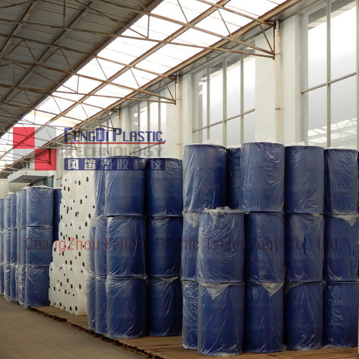 Fût en plastique à tête étanche de 200 litres avec 2 bouchons